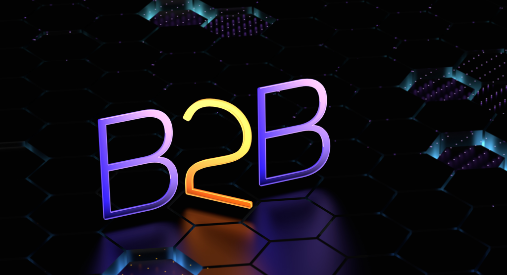 b2b business concept business marketing neon business word blurred background banner3d render illustration 1