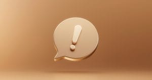 gold important exclamation icon sign attention caution mark illustration graphic element symbol golden background with warning problem error update message button design concept 3d rendering